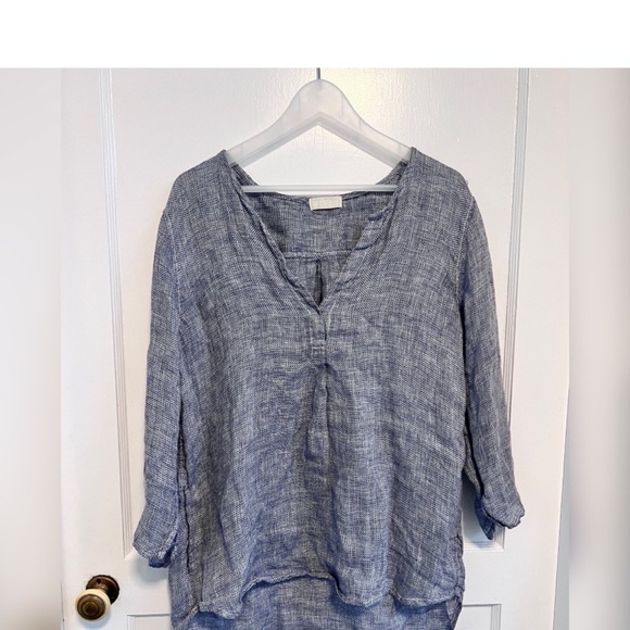 CP SHADES LIVIA DEEP V PULLOVER LINEN BLOUSE - Picture 3 of 5